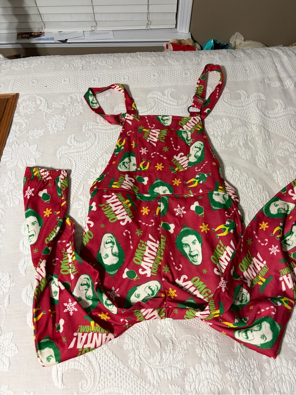 Red Holiday Print Unisex Overalls - Elf comfy
